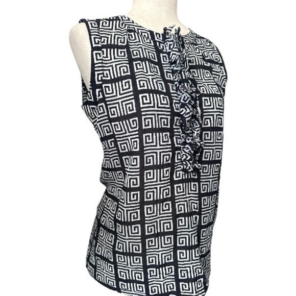 Tory Burch Sleeveless Greek Key Print Cotton Top - Picture 3 of 8